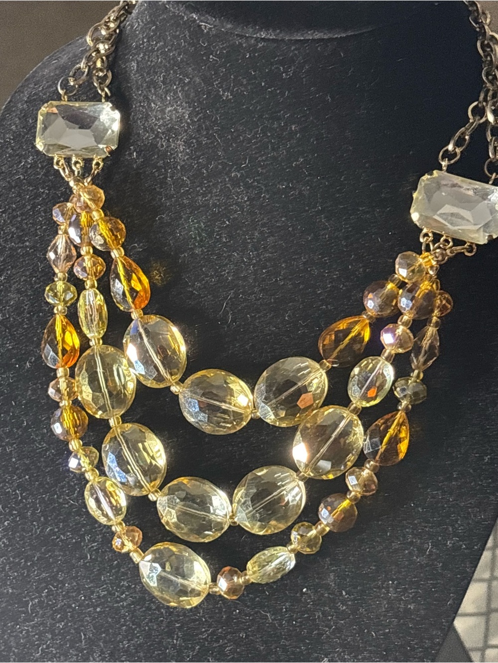 Gold-Tone Yellow Multi-Strand Crystal Necklace by